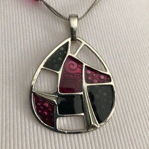 Pink Glass Mosaic Pendant Necklace